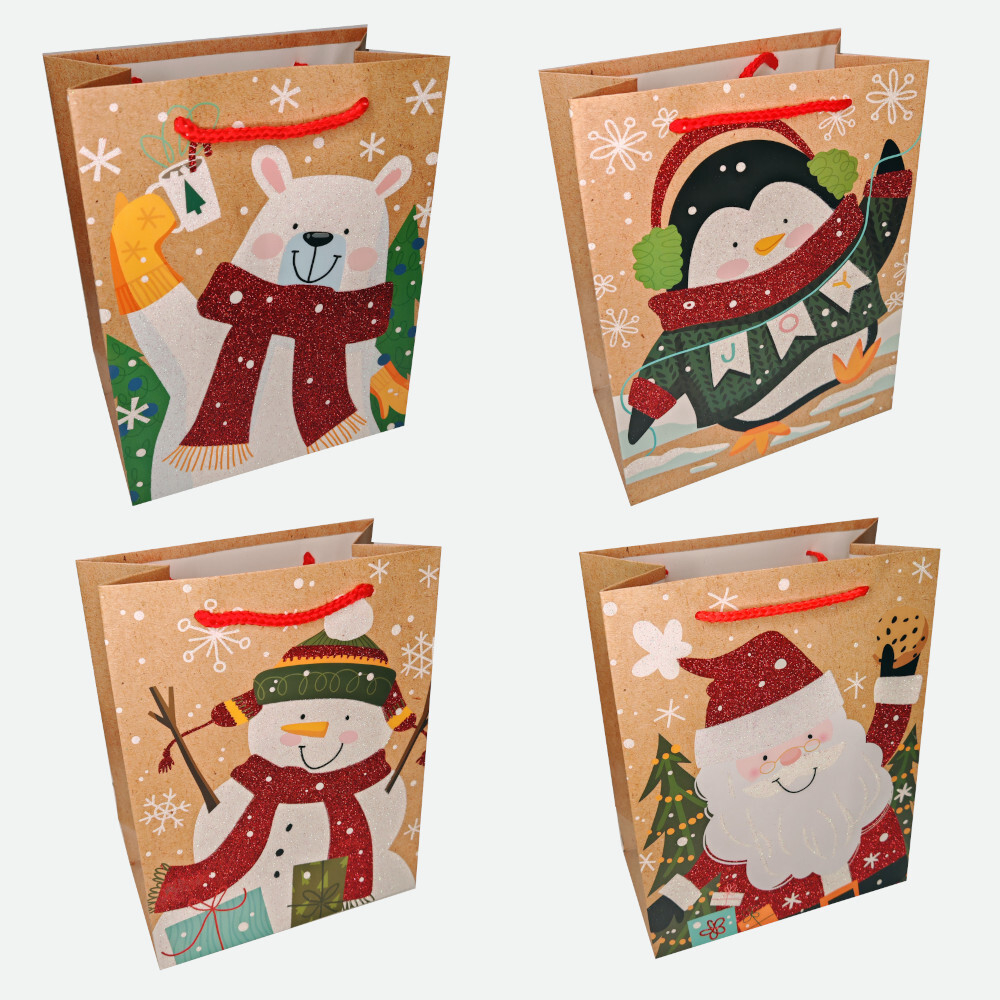 Пакет подар. бум. новогодн. 26*32*12 см 210 гр/м2 "Звери" микс дизайнов