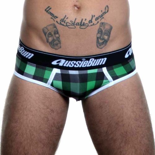 Мужские трусы брифы зеленые в клетку Aussiebum zAB0037