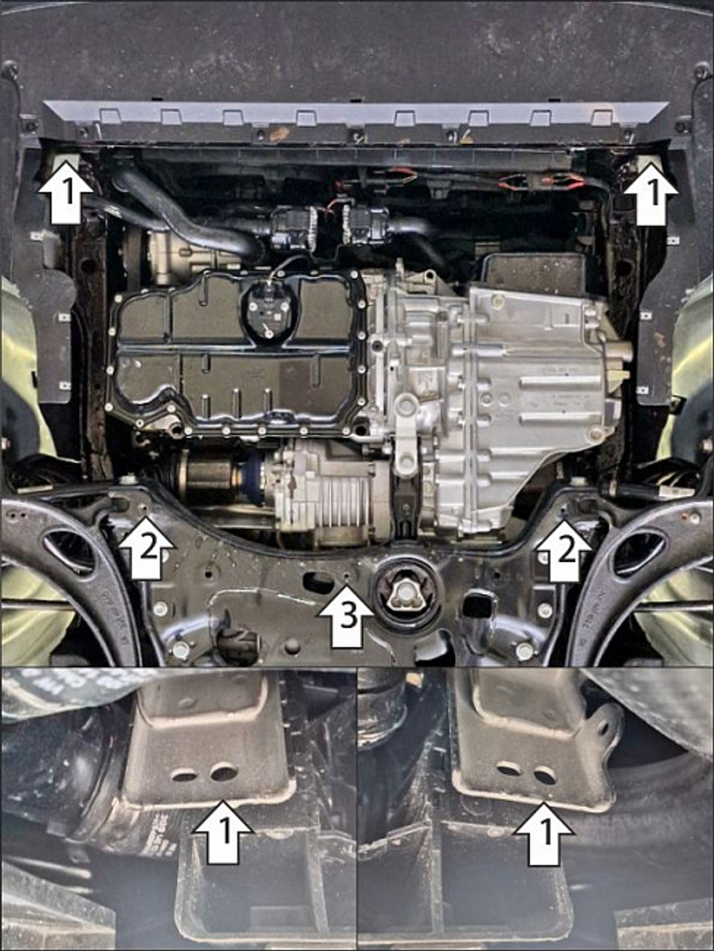 Защита картера двигателя, КПП. 2 мм, Сталь. для Volkswagen Atlas 2017-2020, Motodor.72710