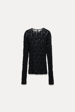ZARA КРУЖЕВНОЙ ТОП, ЧЕРНЫЙ