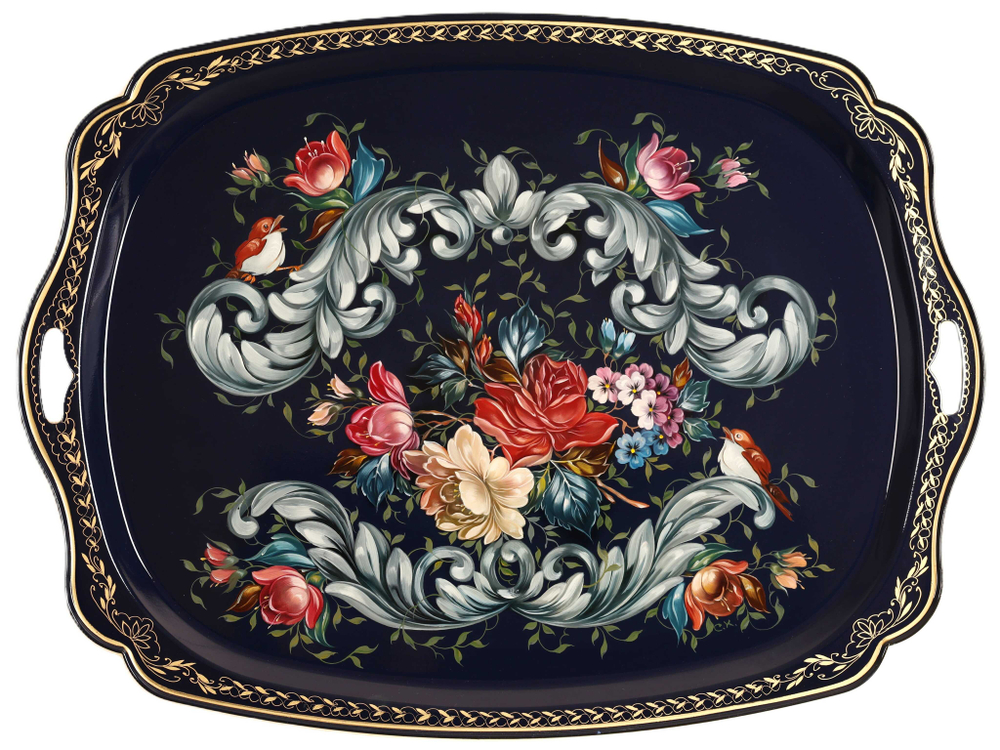 Жостовский поднос декоративный, размер 61х46 см (A32), металлический
