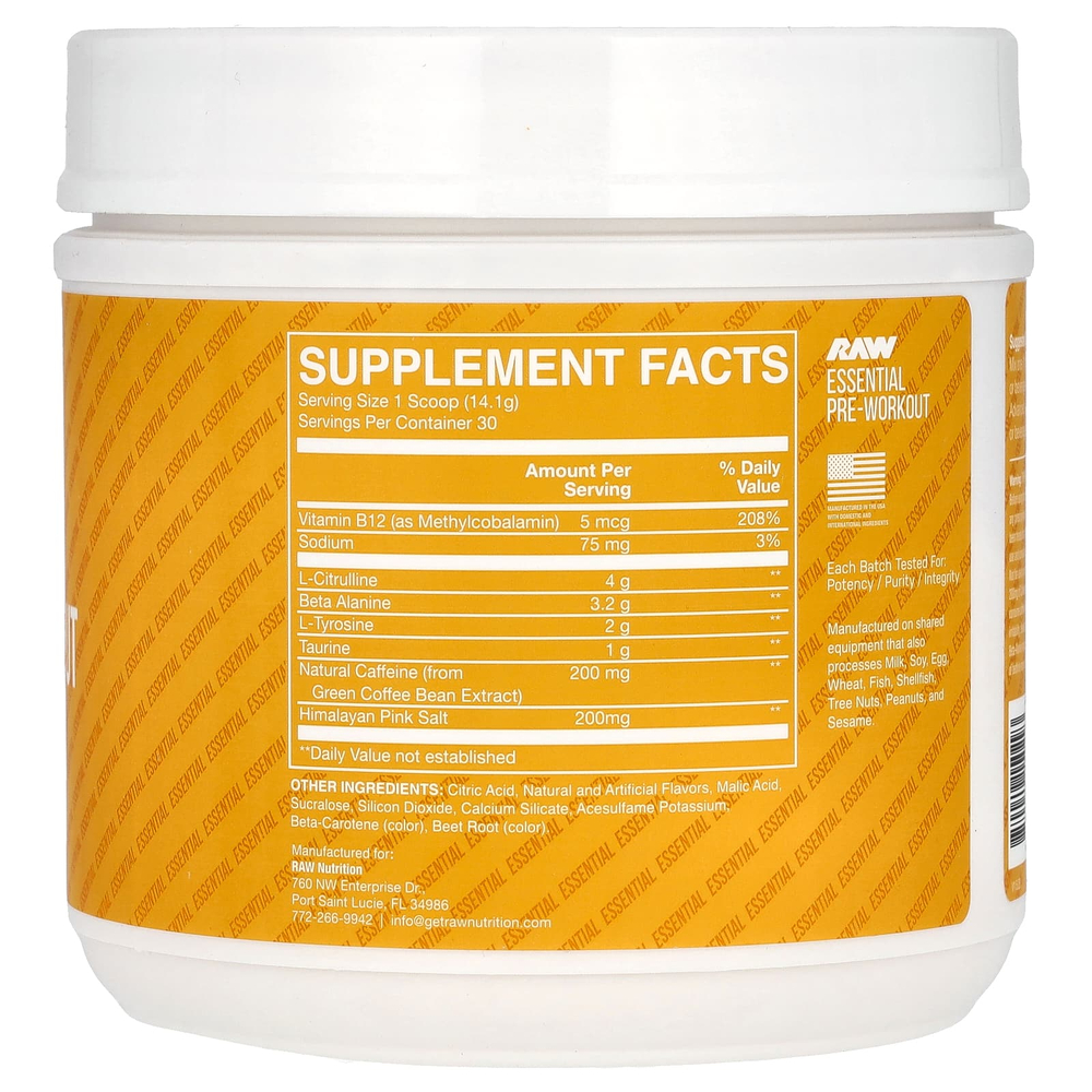 Raw Nutrition, Bum, предтренировочный комплекс, со вкусом персика и манго, 423 г (14,9 унции)