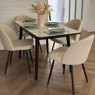 Кухонный раздвижной стол Белый мрамор и 4 стула Элион цвет молочный