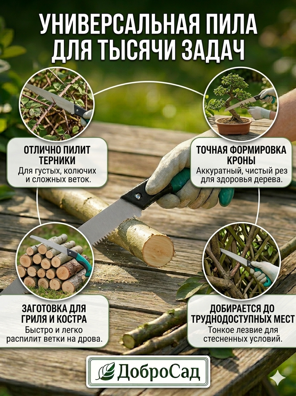 Пила садовая «Идеальный сад» лезвие 27см, с чехлом ДоброСад