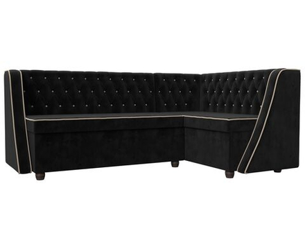 Диван кухонный угловой Лофт правый угол, Черный\Бежевый, Велюр, 104592