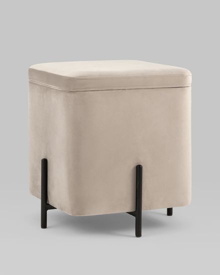 Пуф Грейс квадрат с ящиком велюр серо-бежевый