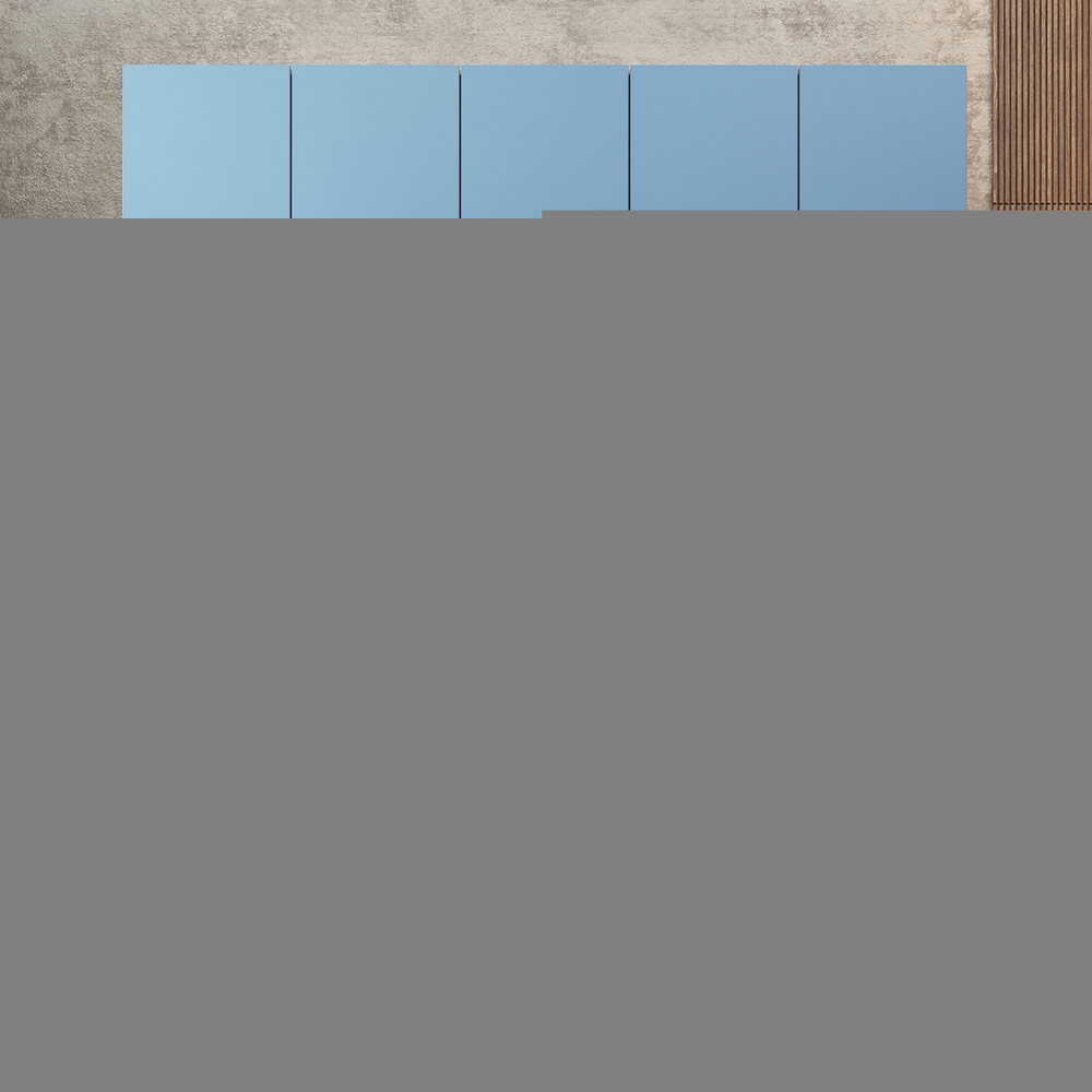 Шкаф Агератум МДФ четырехсекционный с антресолью и стеллажом в синей эмали - Дуб молочный 8622  220*45*260