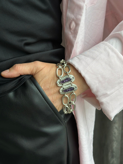 HMG MT Enamel Silver Браслет chain mix арт.1290 с лавандовой эмалью