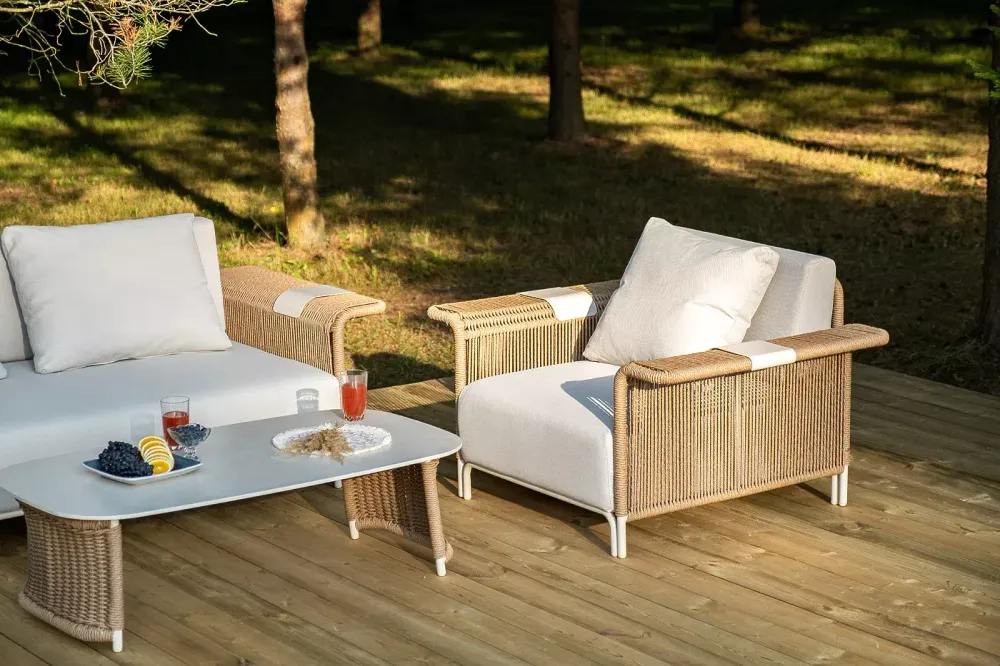 "Мальдивы" лаунж-зона из искусственного ротанга, цвет соломенный