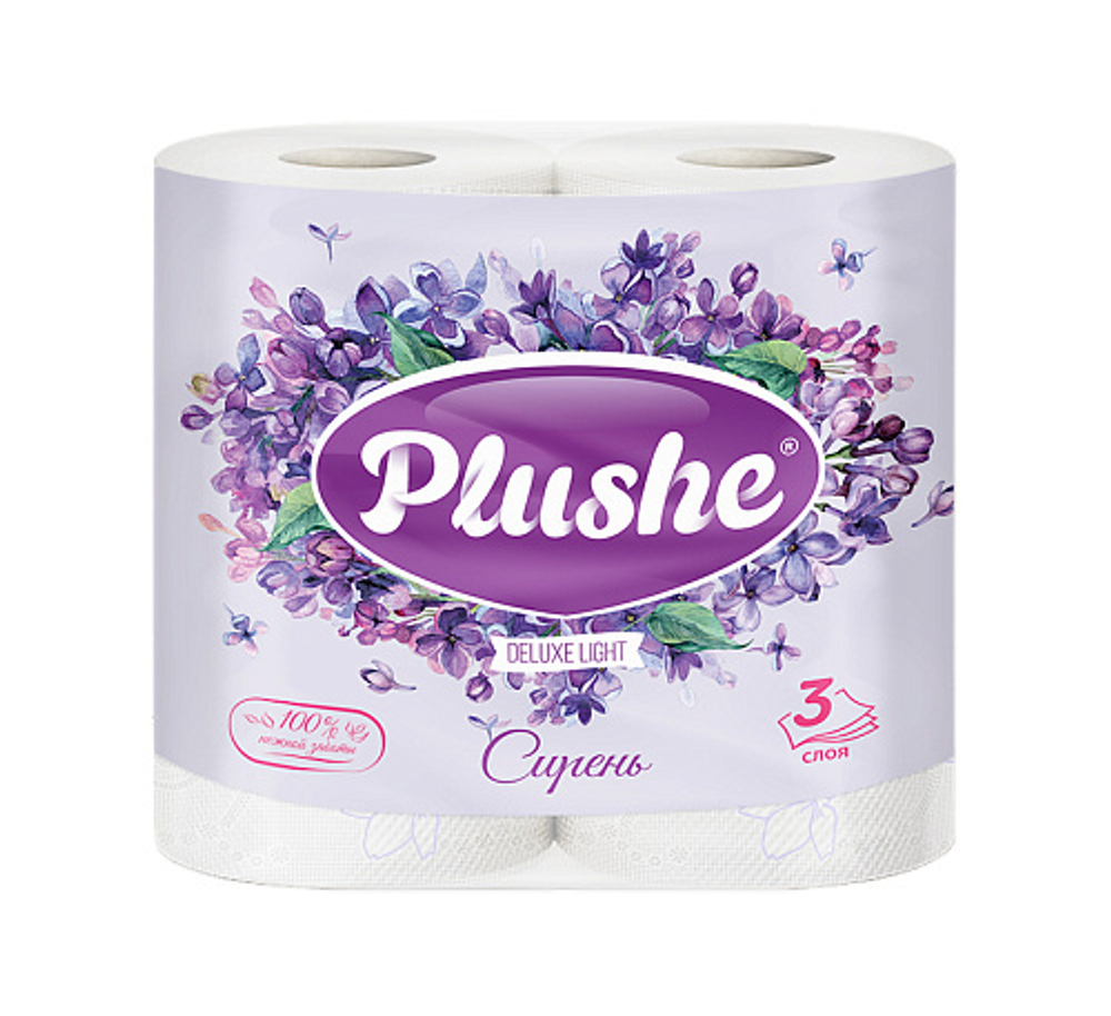 Туалетная бумага PLUSHE "Сирень" 4 рулона 3 слоя аромат.
