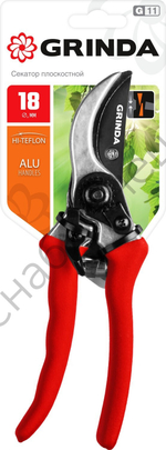 GRINDA G-11, 210 мм, лезвия из углеродистой стали, закалены, тефлоновое покрытие, алюминиевые рукоятки, плоскостной секатор (8-423001)