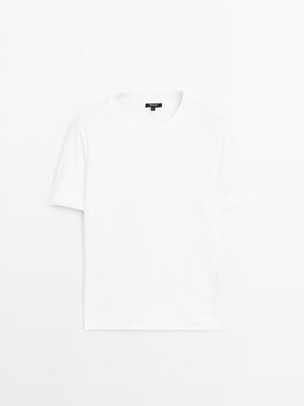 Massimo Dutti Футболка с коротким рукавом из 100% хлопка, белый