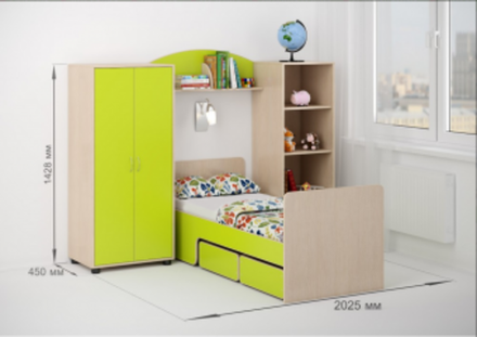 Детская стенка КарИВи Л-№25  Дуб Молочный Лайм