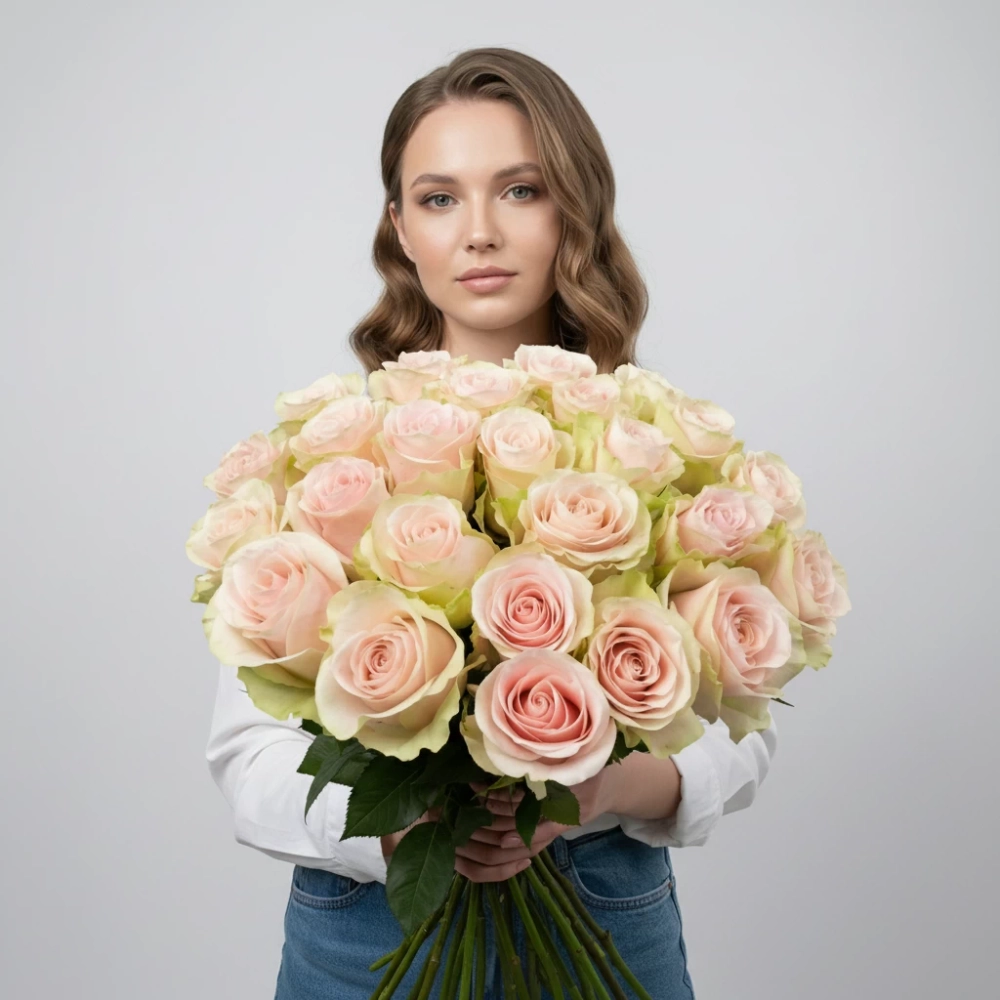 Кремовые розы сорта Фрутетто в монобукете.