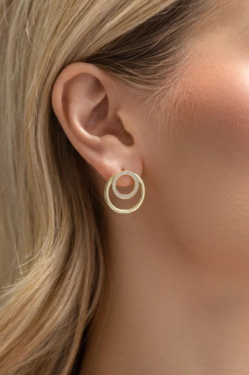 Серьги "Круги" в золочении с россыпью фианитов