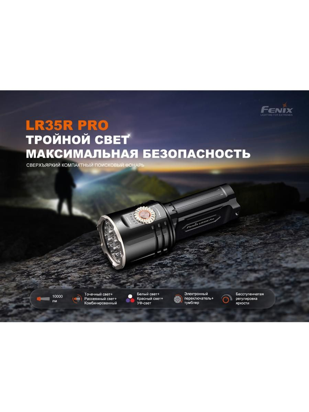 Фонарь Fenix поисковый LR35R Pro 10000 люмен