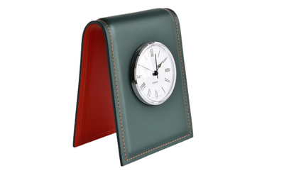 Часы на подставке из кожи цвет зеленый/оранжевый