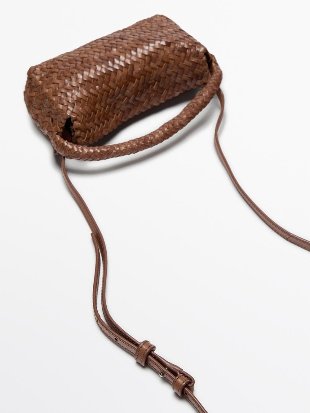 Massimo Dutti Сумка из кожи наппа с плетеным узором и плечевым ремнем, жжено-оранжевый