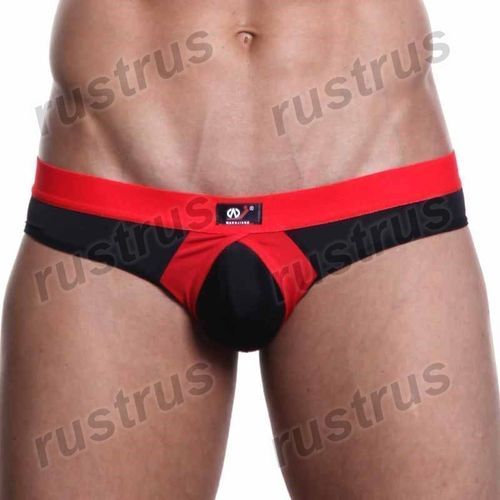 Мужские трусы брифы черные с красной резинкой WANGJIANG WG00028
