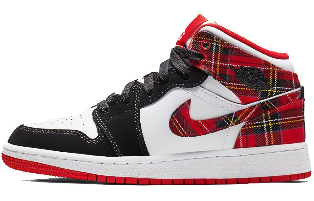 Air Jordan 1 Mid White Plaid GS