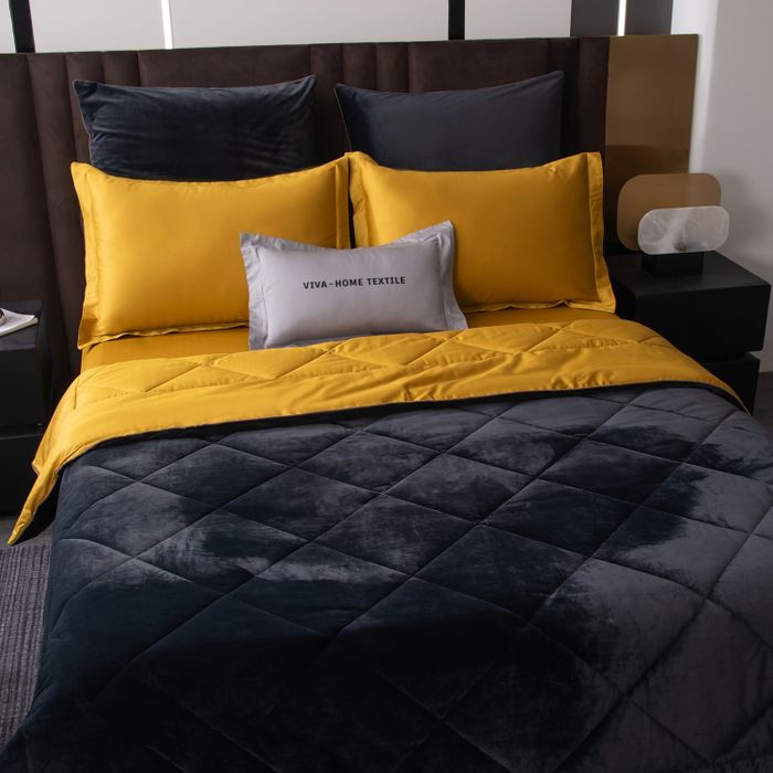 Комплект постельного белья на резинке с одеялом Вельвет Премиум «Яркий лимон»
