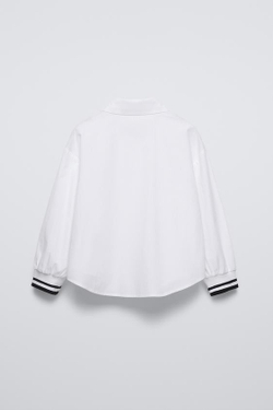 ZARA РУБАШКА С ВЫШИВКОЙ И МАНЖЕТАМИ В РУБЧИК, БЕЛЫЙ