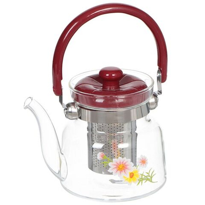 Чайник заварочный стекло,пластик, 0.6 л, с ситечком, Цветы, Y6-2556