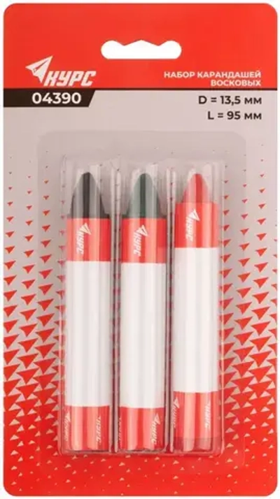 Карандаши строительные восковые набор 3 шт. (черный, зеленый, красный ) 95 мм