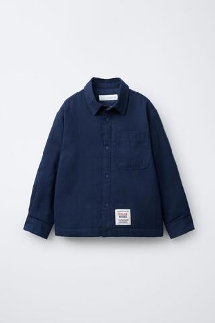 ZARA СТЕГАНАЯ КУРТКА-РУБАШКА С НАШИВКОЙ, МОРСКОЙ СИНИЙ