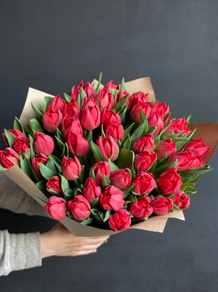Тюльпаны красные пионовидные