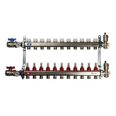 Коллекторная группа для теплого пола STOUT SMS0907 - 1" на 11 контуров 3/4"EK (нержавеющая сталь)