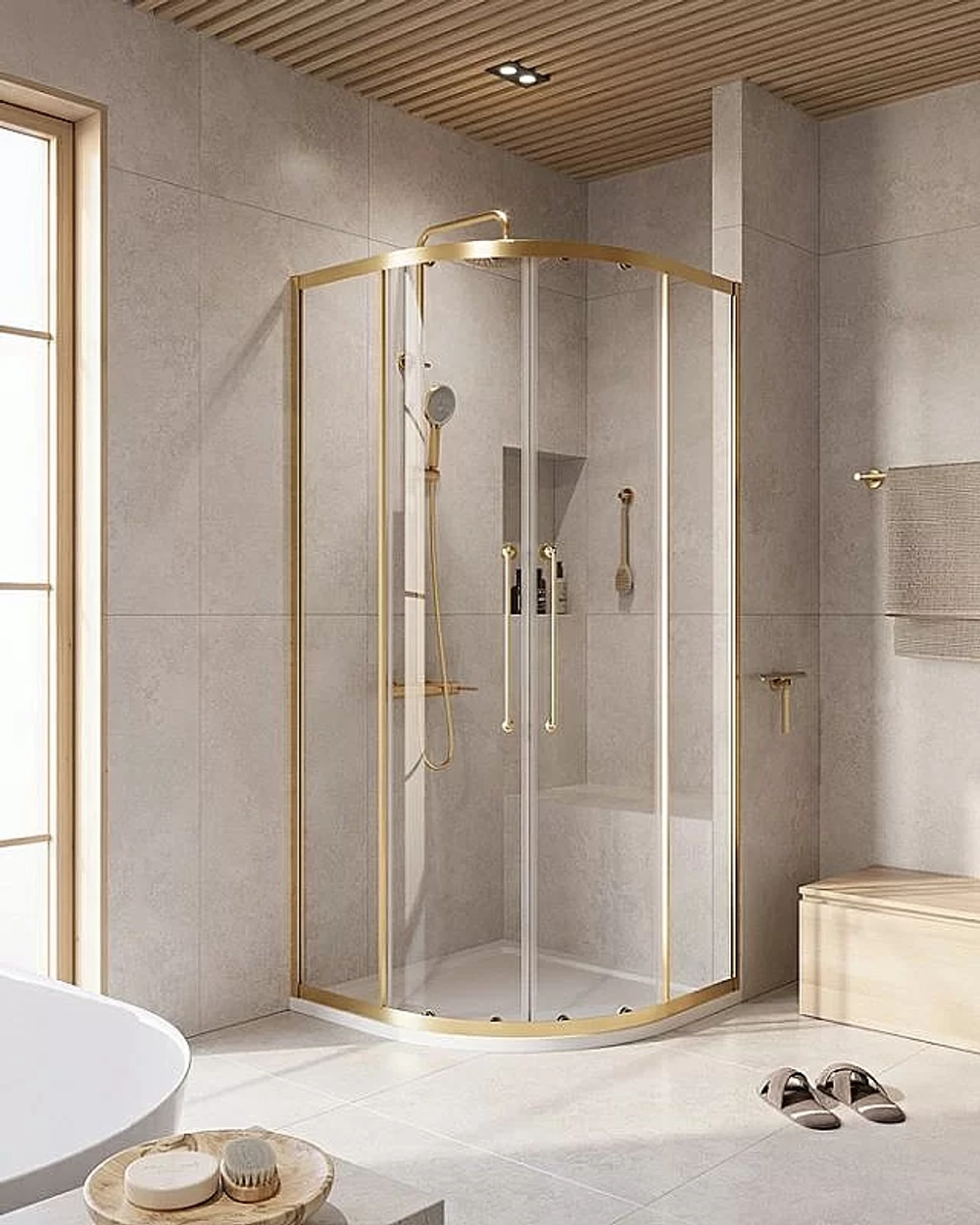 Душевой уголок Cezares Relax 100x100 RELAX-304-R-2-100-C-BORO стекло прозрачное/профиль матовое брашированное золото