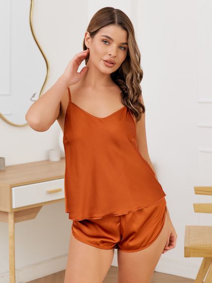 Пижама женская шелковая НИКА терракот