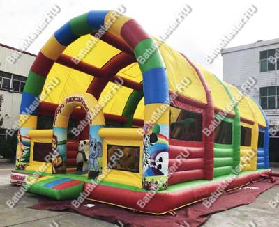 Надувной батут "Страна Сафария" с крышей и высокими горками 13*7*6 м