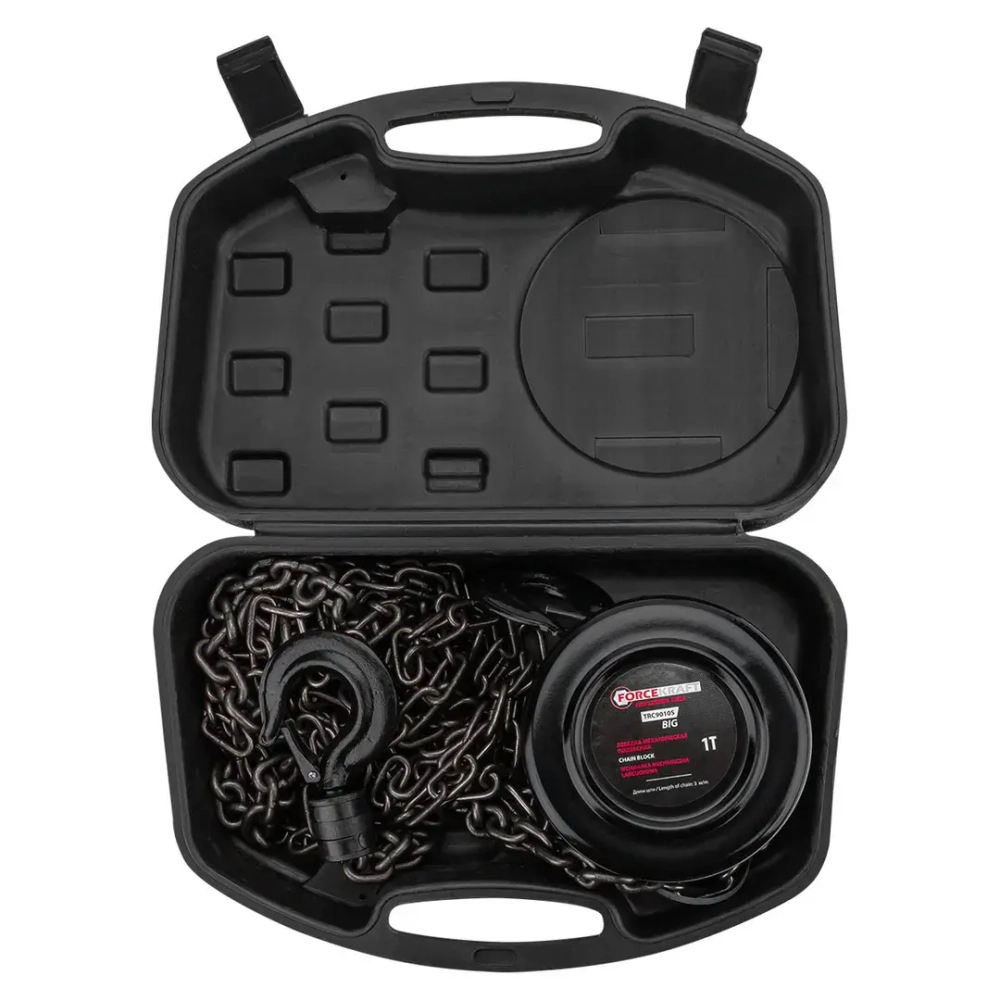 Лебедка механическая подвесная с фиксацией цепи натяжения, 1т (длина цепи - 2.5м) в кейсе FORCEKRAFT FK-TRC9010S BIG