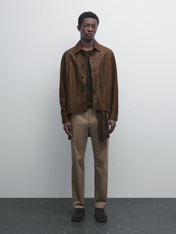 Massimo Dutti Зауженные брюки из смесового хлопка, хаки