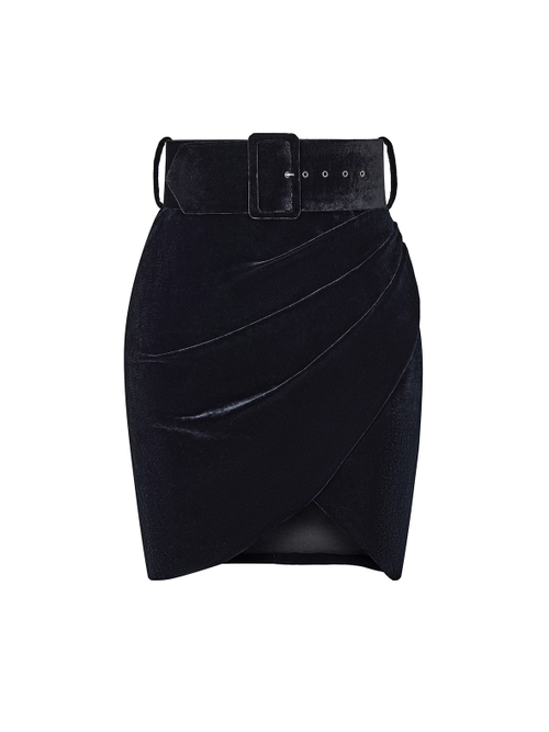 Юбка мини драпированная из бархата с ремнем