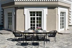 "Малага" обеденная группа на 6 персон со стульями "Марсель", каркас темно-серый, роуп темно-серый