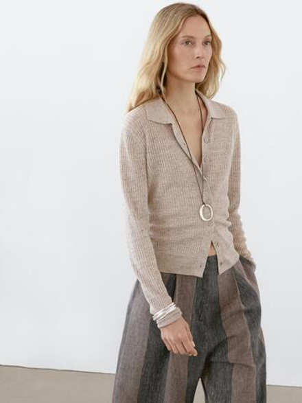 Massimo Dutti Кардиган из смесового льна с меланжевым узором, серый