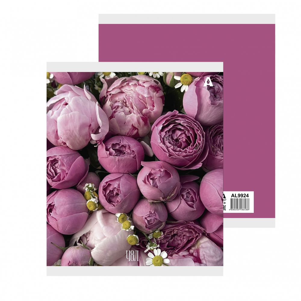 Тетрадь 48л., А5, клетка, Alingar "Нежные цветы", скрепка, мелованый картон ( стандарт), блок офсет, 5 дизайнов в пленке т/у