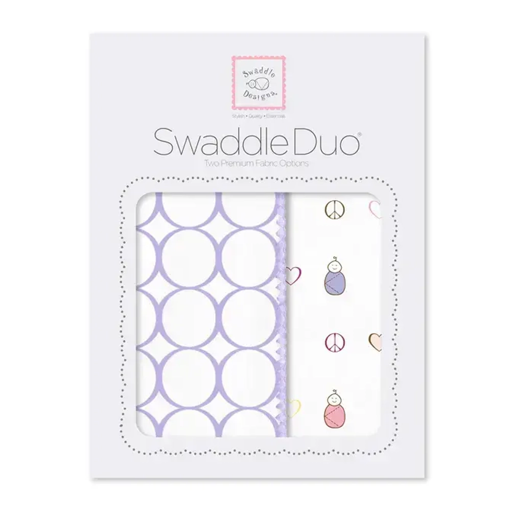 SwaddleDesigns SD-187L Набор пеленок SwaddleDuo - Lavender Mod Circles + Peace, Love, Swaddle