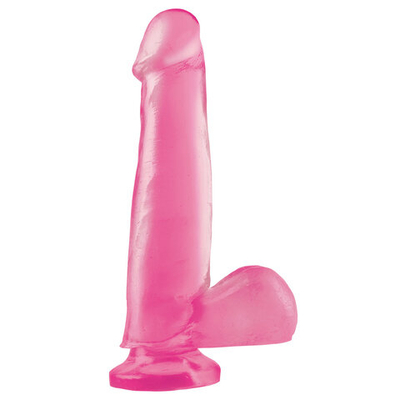 Розовый фаллоимитатор c мошонкой Basix - 20,3 см. (Цвет: розовый)