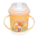 Поильник с ручками, декором и защитной крышкой, 320мл (оранжевый)