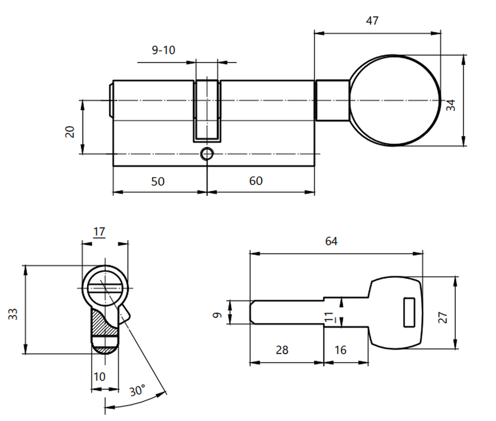 Цилиндровый механизм Apecs Premier RT-110(50/60С)-C-NI