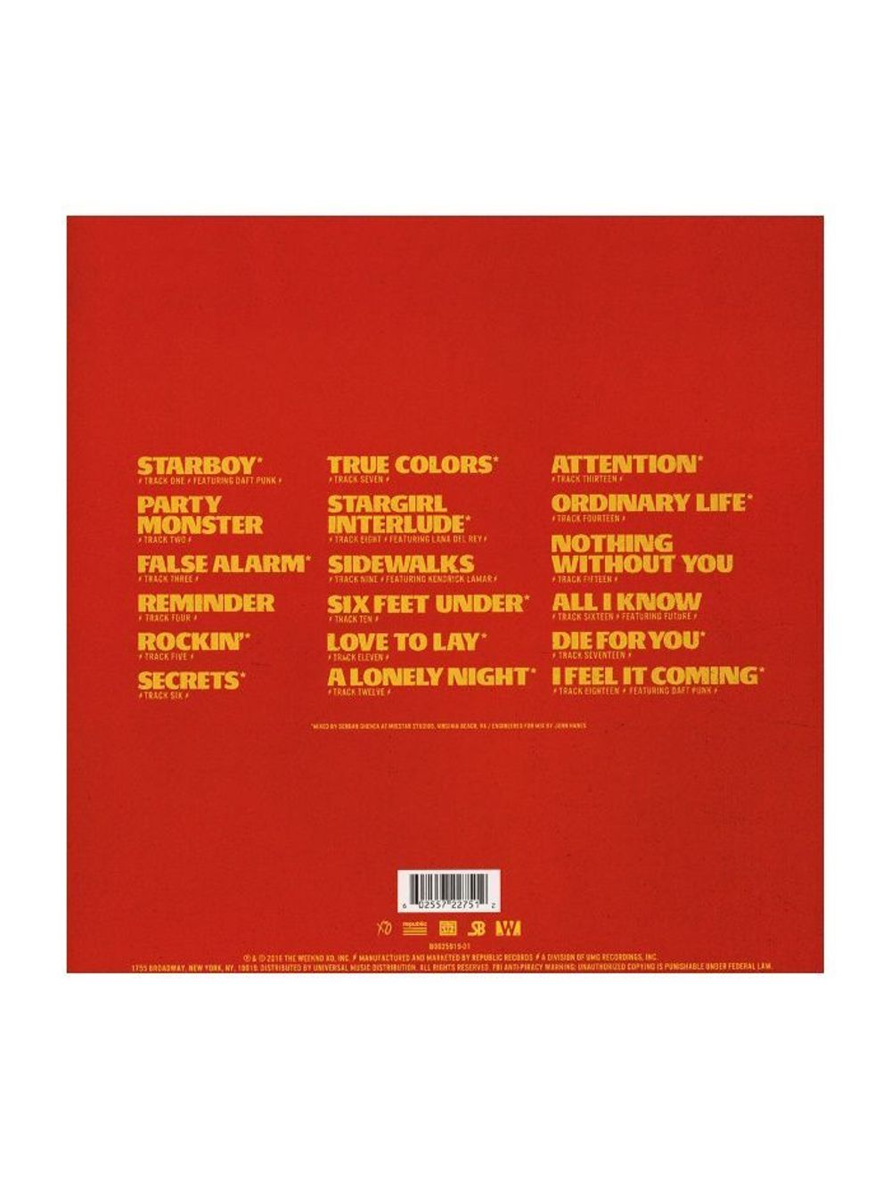 The Weeknd. Starboy (2 LP, RED) Новая запечатанная виниловая пластинка