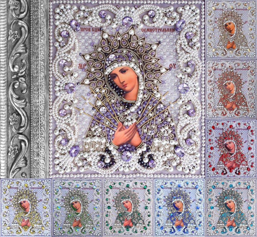 Принт-ЖС4 Ткань с нанесенной авторской схемой Богородица Семистрельная (Жемчужная серия) +инструкция