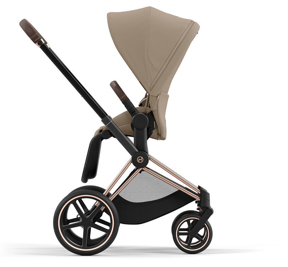 Коляска 3 в 1 Cybex Priam IV Rosegold complete и автокресло Aton S2 i-Size Ocean Blue Cozy Beige