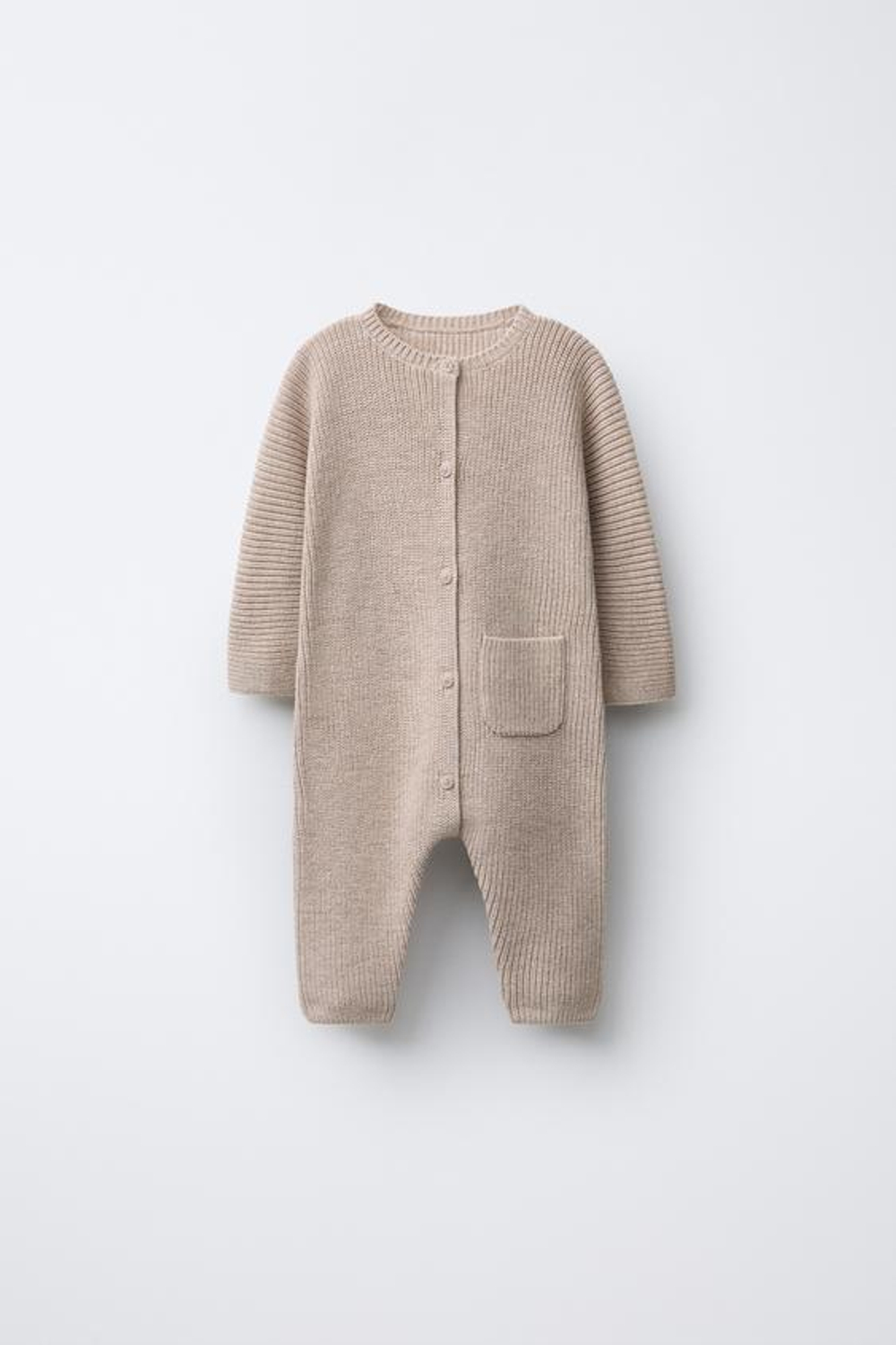 ZARA КОМБИНЕЗОН ИЗ ТРИКОТАЖА С ЖЕМЧУЖИНАМИ, ПЕСОЧНЫЙ МЕЛАНЖ