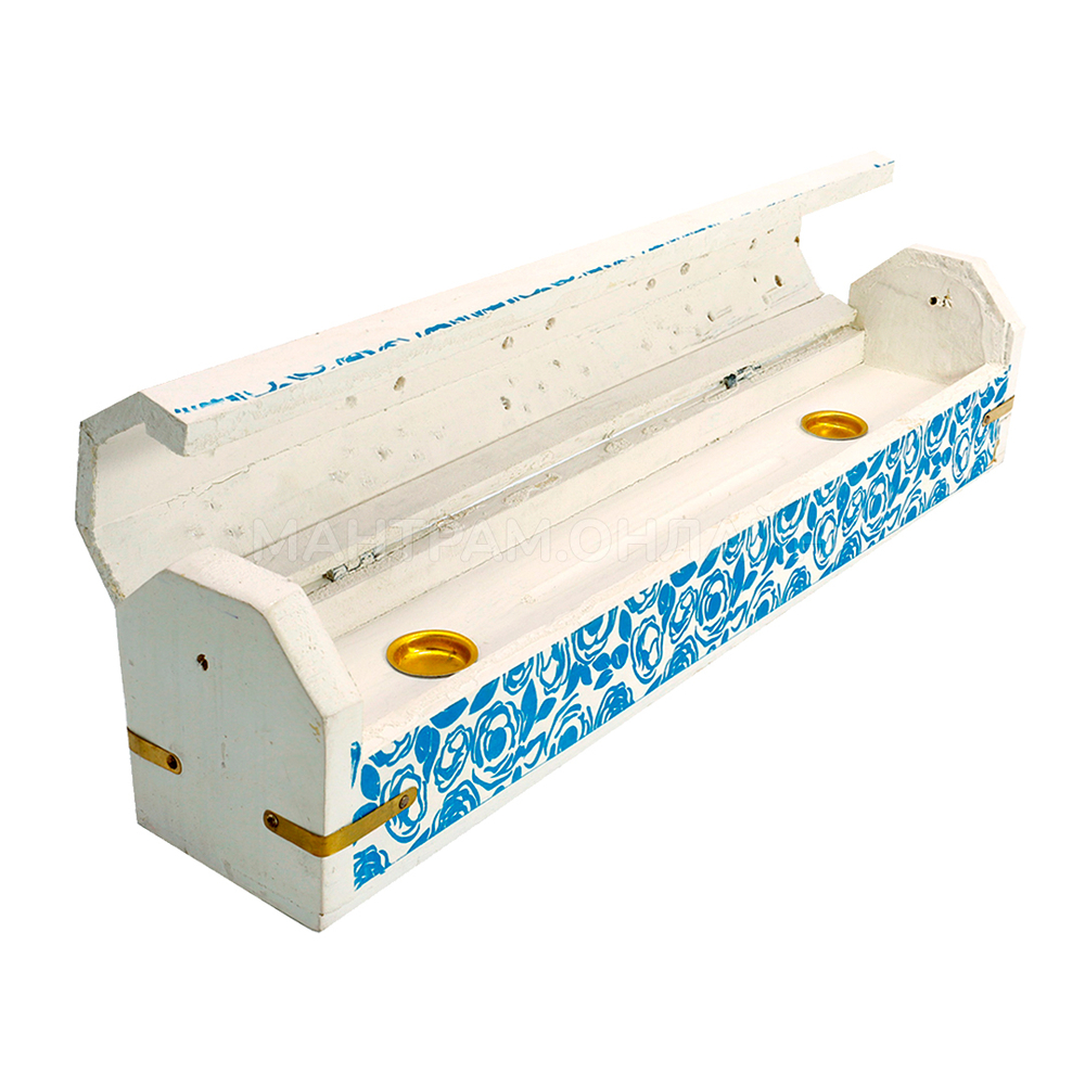 Подставка под благовония Пенал дерево цвет белый с узором цвет синий 30,5 см