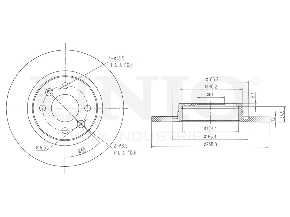 Диск тормозной передний UNIO BRD-20003
